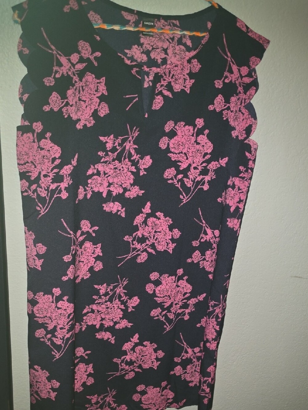 SHEIN Navy Dress with Pink Floral Print Size LG